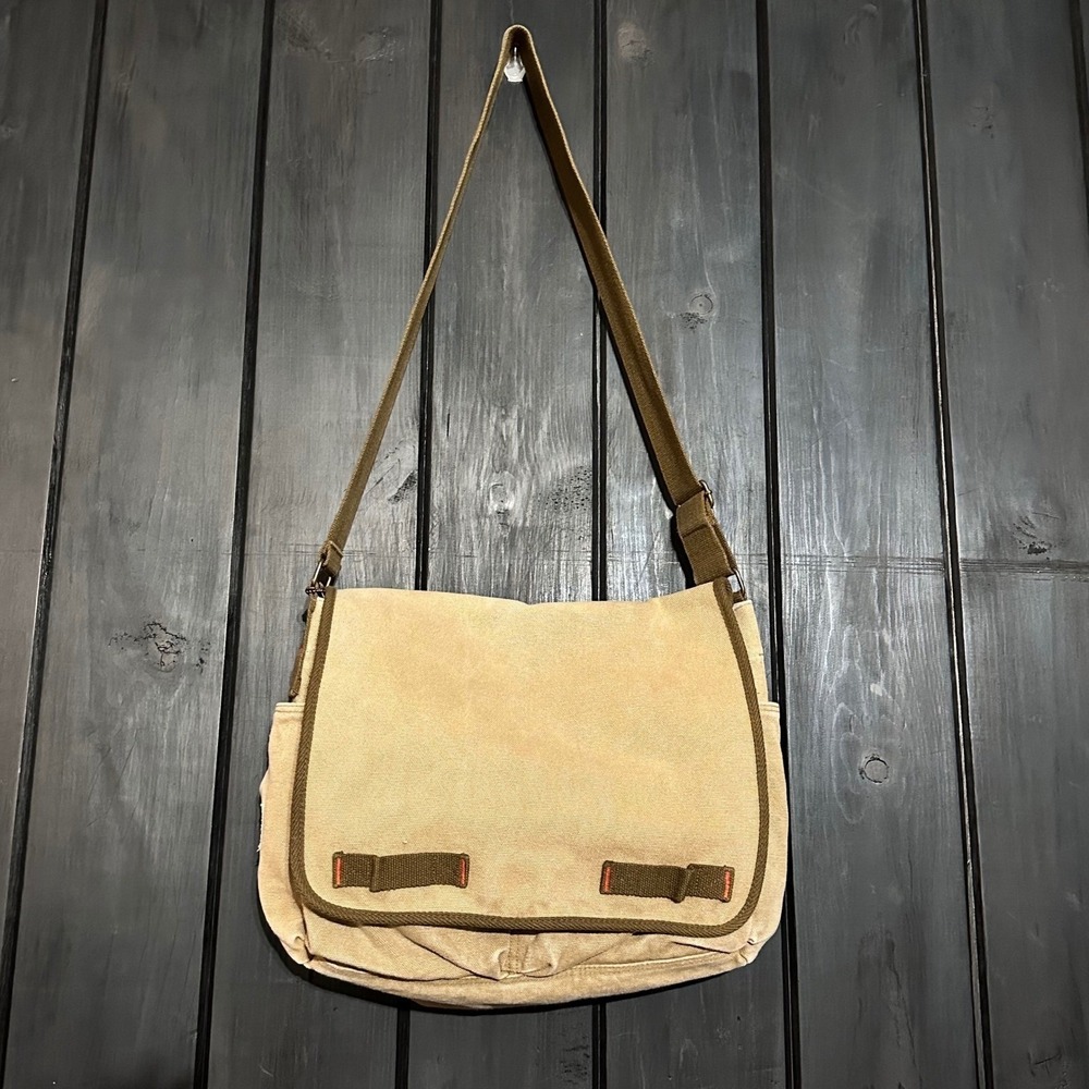 Old Navy Vintage 2003 Y2K Canvas Messenger Bag Khaki 100% Cotton Military Style